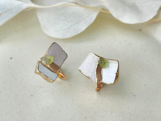 Imari Ware Kintsugi Titanium Earrings Gold Carnelian
