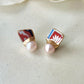 Imari Ware Kintsugi Titanium Earrings Gold Carnelian