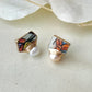 Imari Ware Kintsugi Titanium Earrings Gold Carnelian