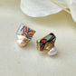 Imari Ware Kintsugi Titanium Earrings Gold Carnelian